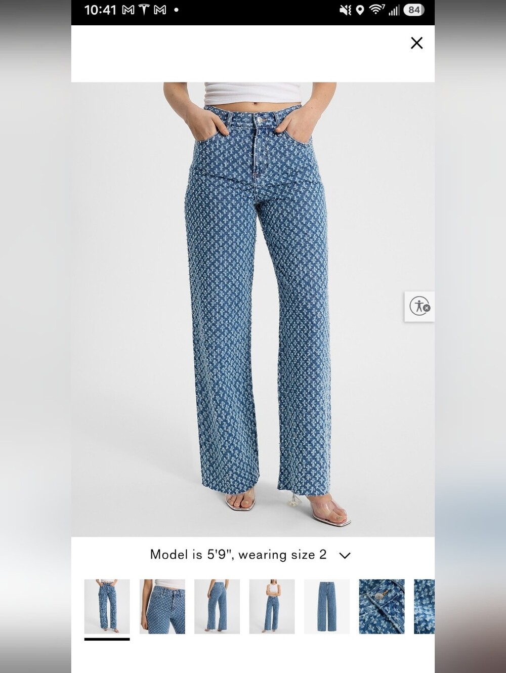 Women's Blue Printed High-Rise Wide-Leg Jeans